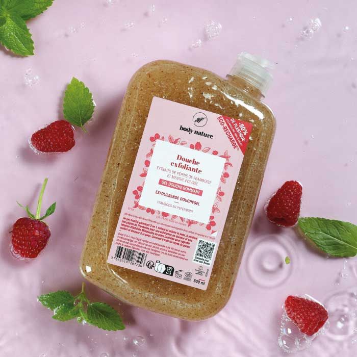 Pinpack de la douche exfoliante aux extraits de pépins de framboise et menthe poivrée