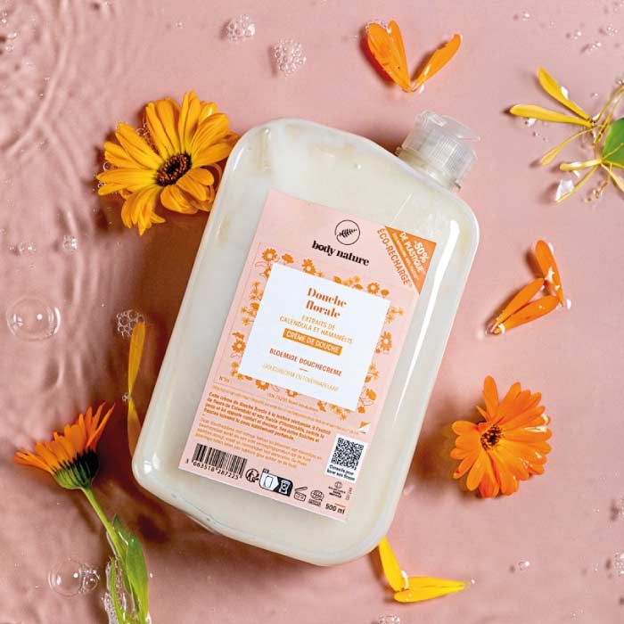 Pinpack de la crème de douche aux extraits de Calendula et eau florale d'Hamamélis