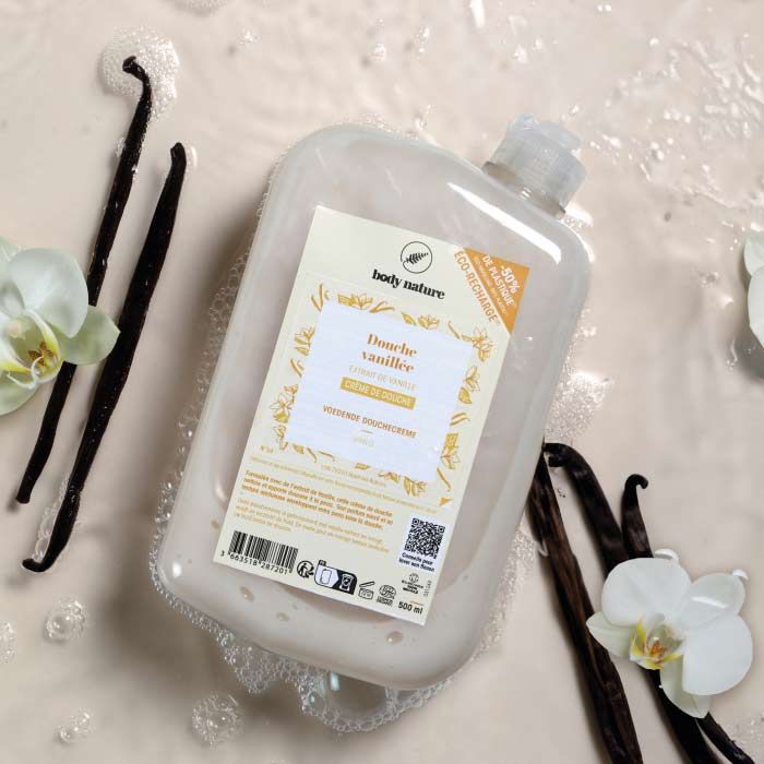 Pinpack de la crème de douche aux extraits de vanille.