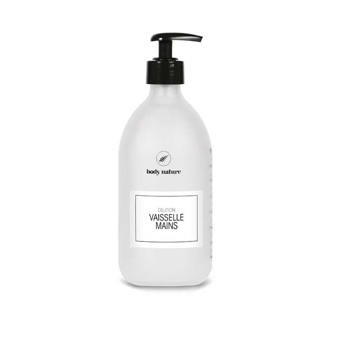 Flacon en verre pour la dilution du Vaisselle Mains Body Nature (liquide vaisselle)