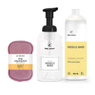 Kit complet pour une vaisselle impeccable. Le kit contient : une éponge nettoyante/grattante, un flacon mousseur, un liquide vaisselle senteur Agrumes format 500ml (Vaisselle mains Body Nature)